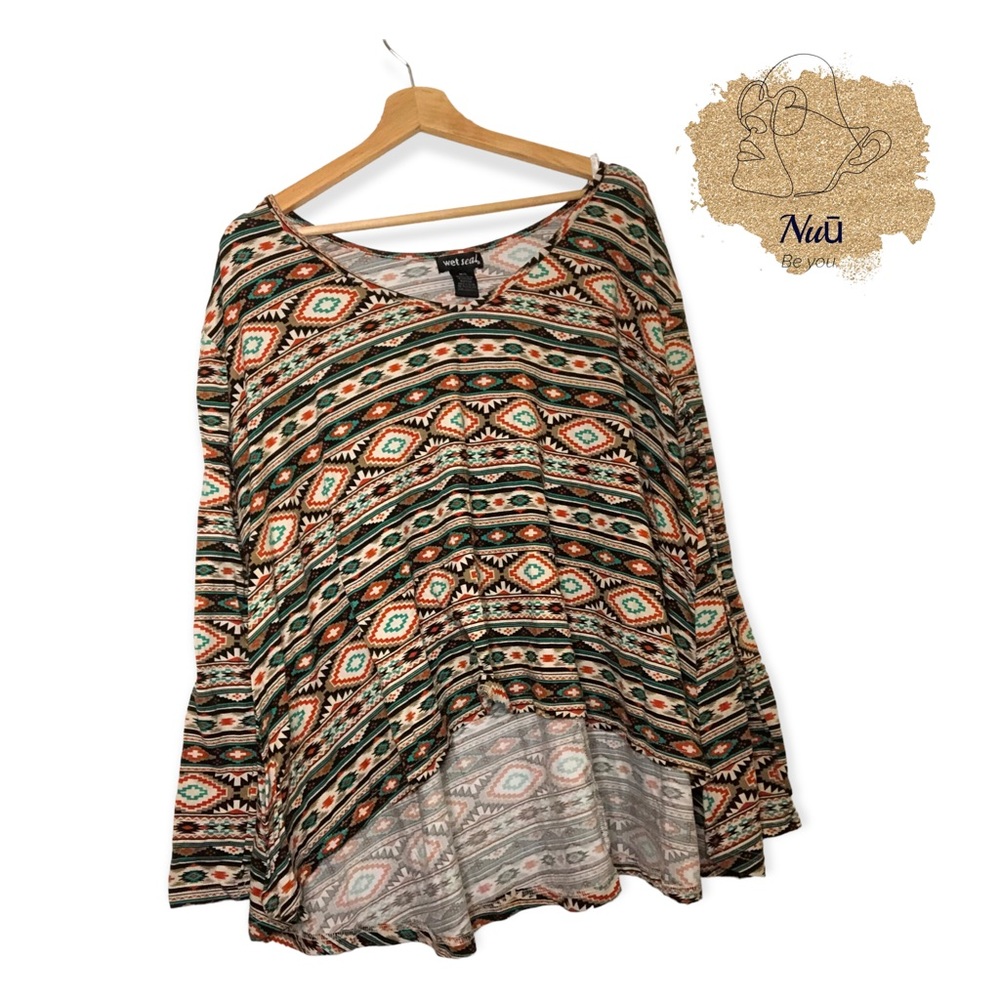 Wet Seal Oversized Hi-Low Tribal Print Top Medium/Large